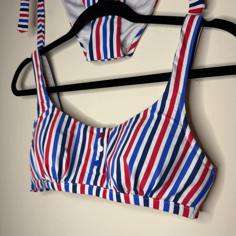 CALZEDONIA Cobey Nautical 4th of July Striped Side Tie Bikini Top and Bottom